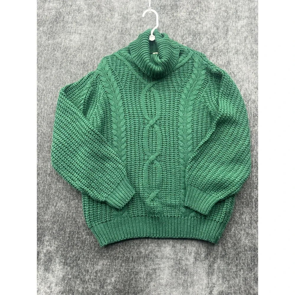 Allison Joy Sweater Womens Medium Green Acrylic Cable Knit Ribbed Turtleneck